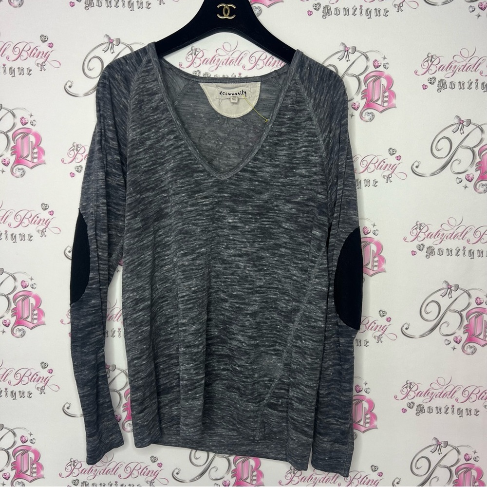 Aritzia community long sleeve top grey black with elbow patches vneck lounge - Picture 1 of 5